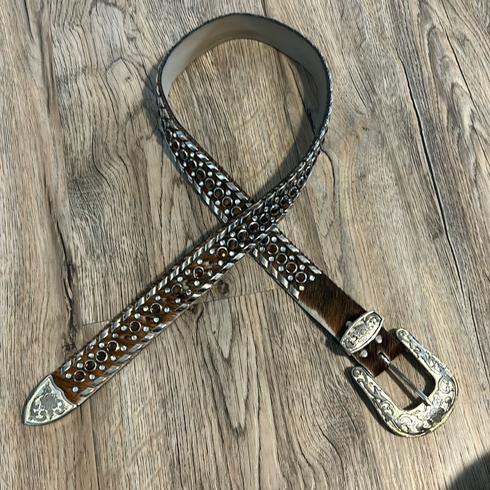 Western Cowhide Bling Belt Large